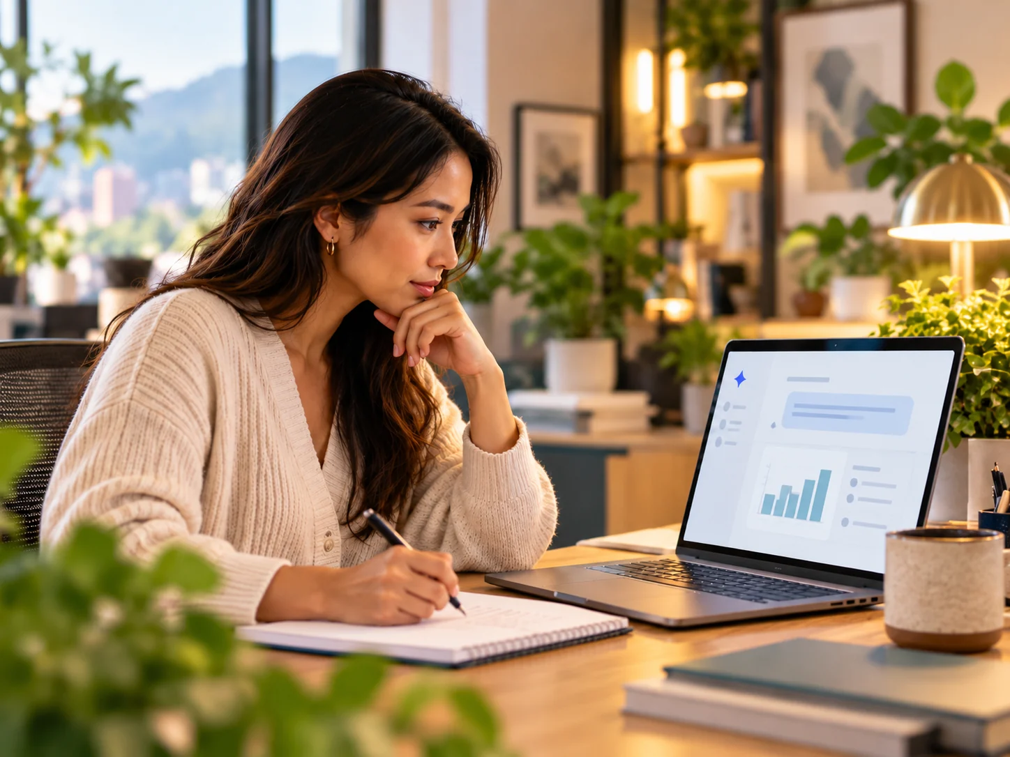 A professional reviewing an AI-generated chart on a laptop