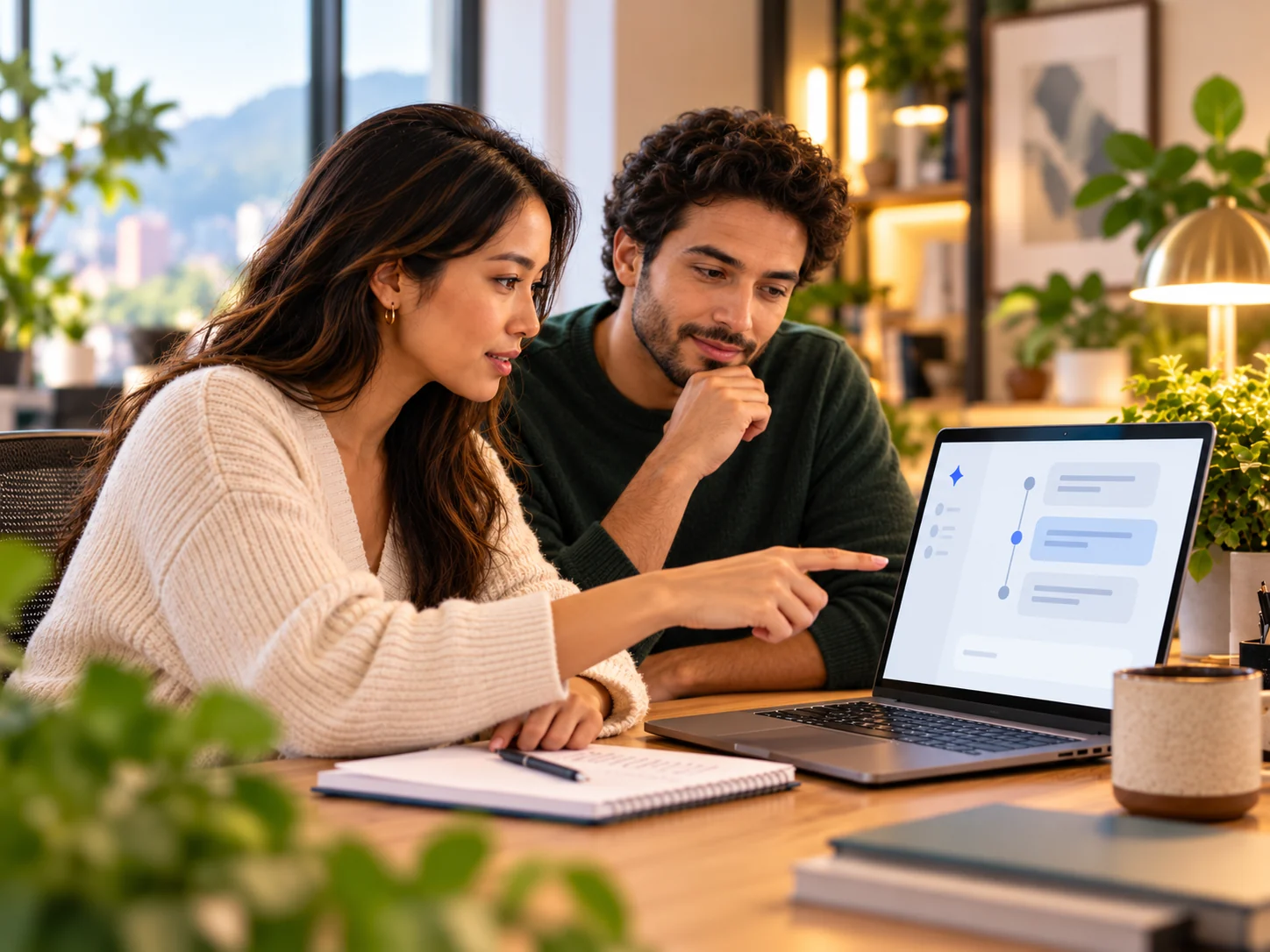Two colleagues reviewing AI-assisted work together