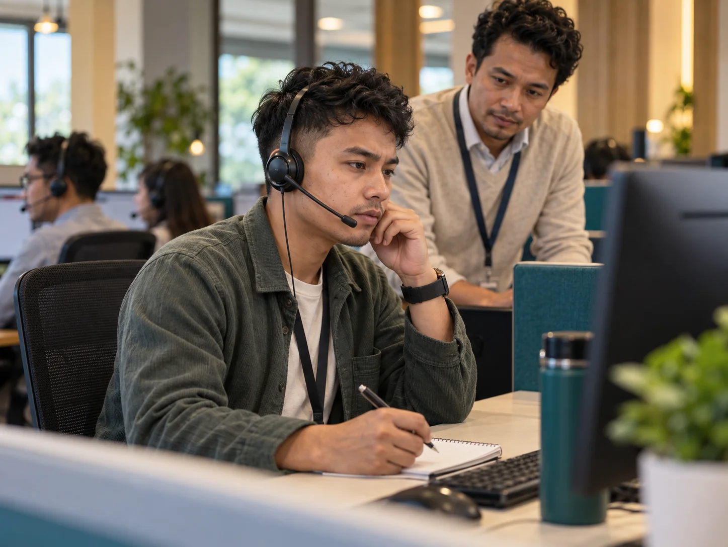 Customer service advisor remaining composed during a tense call