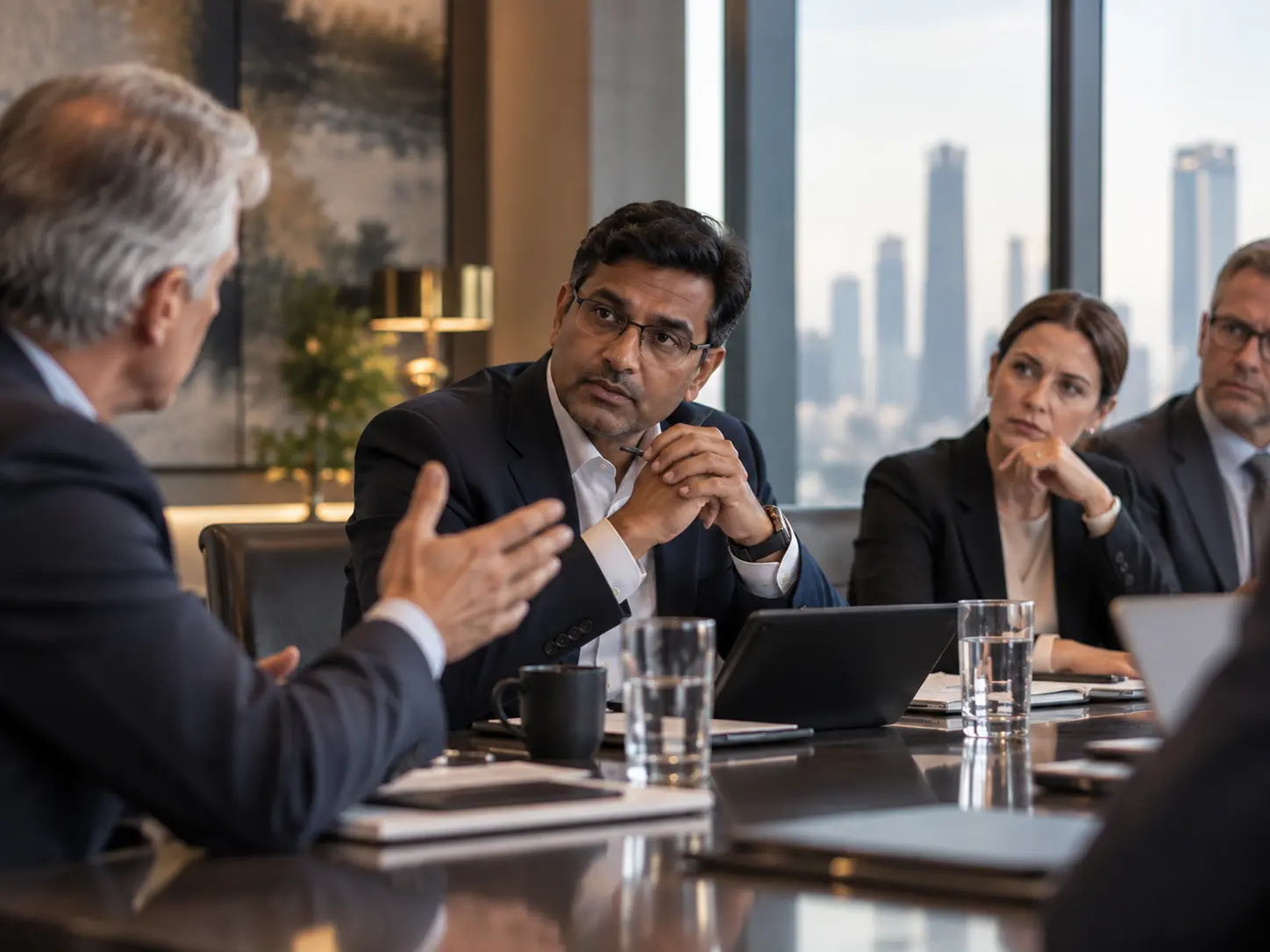 A leader answering a pointed question under board scrutiny