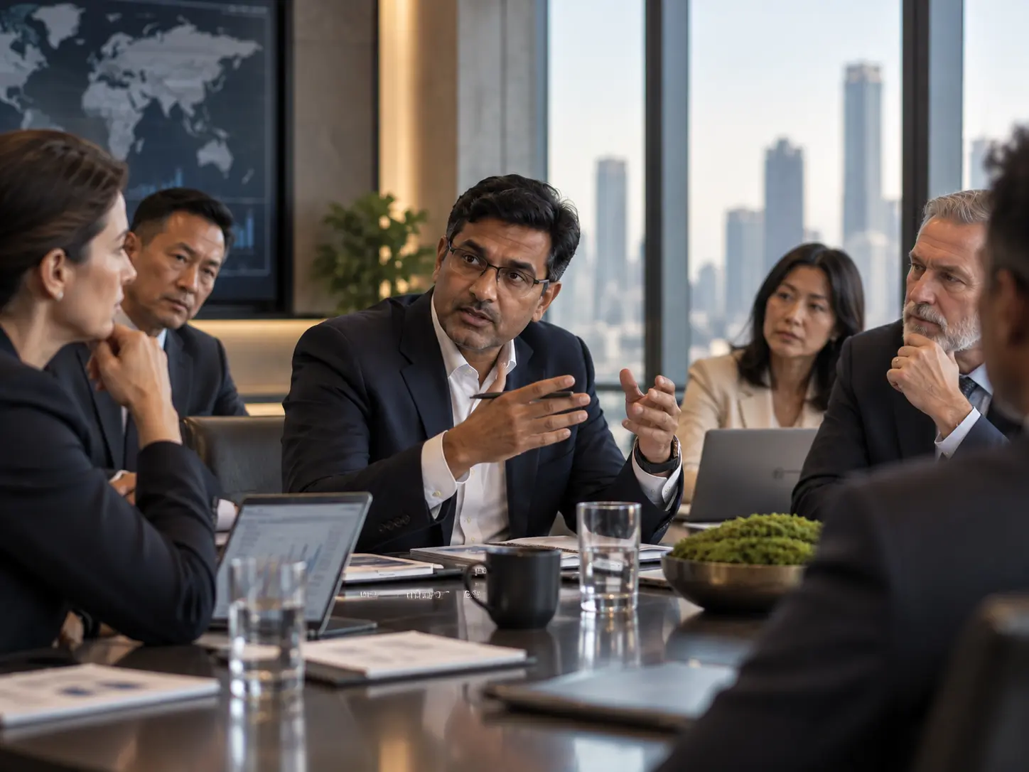 Senior stakeholders weighing competing priorities across a table