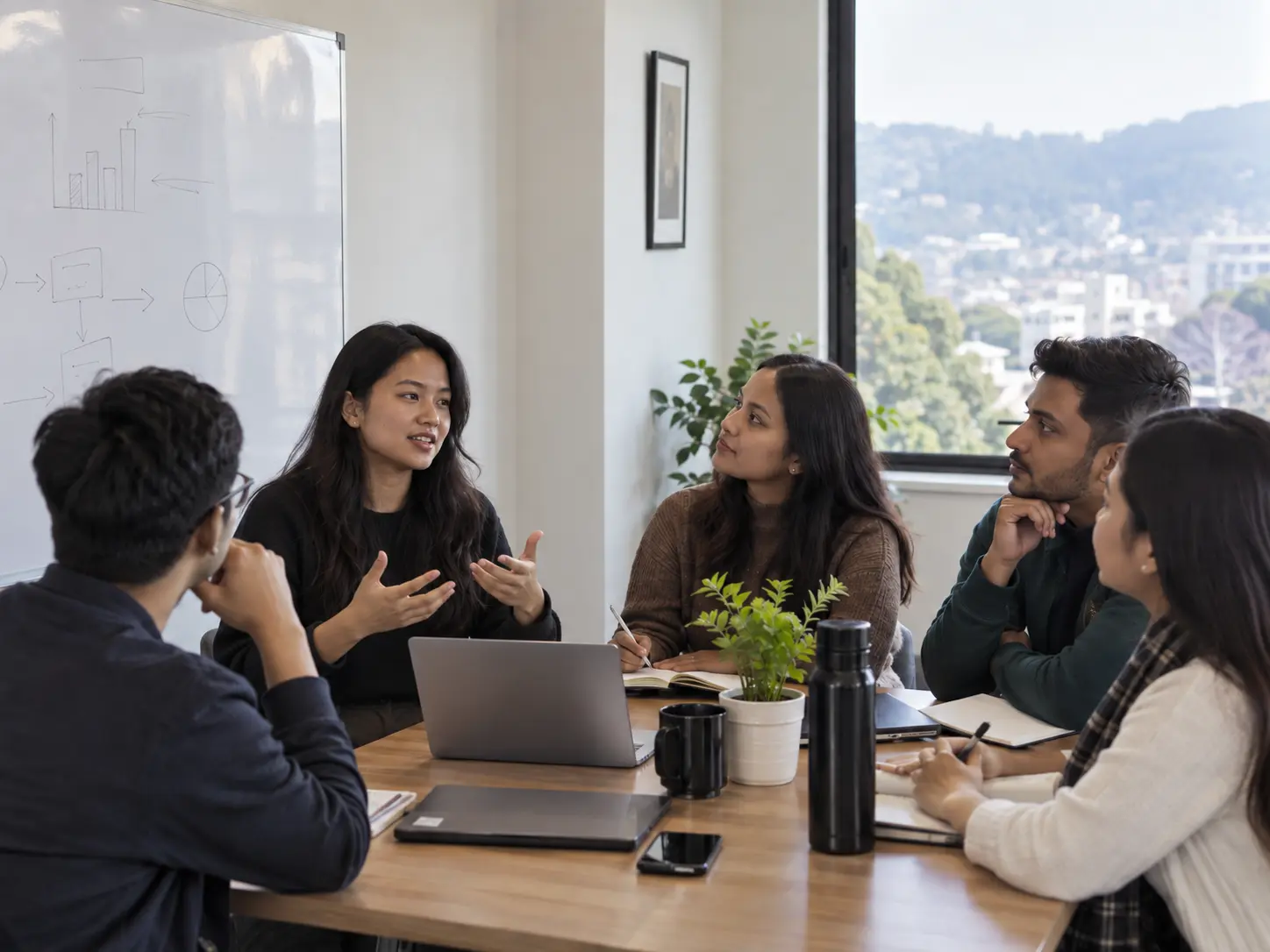 Candidate participating in an interview and group discussion communication exercise