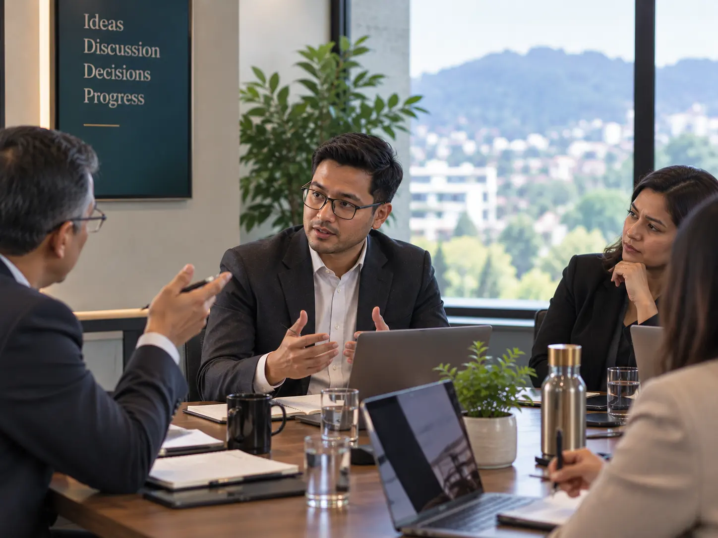 Professional responding to challenging questions during a communication discussion