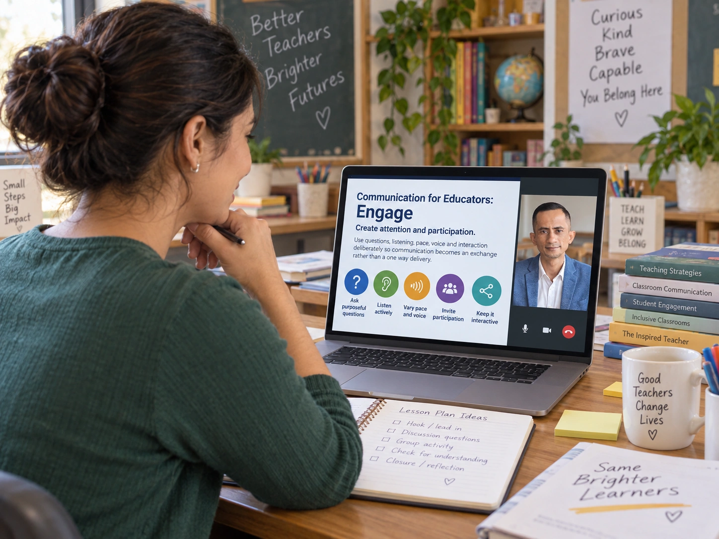 Educator engaging learners through questions and participation
