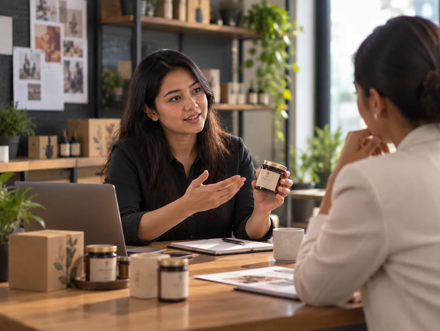 An entrepreneur in a sales conversation with a client