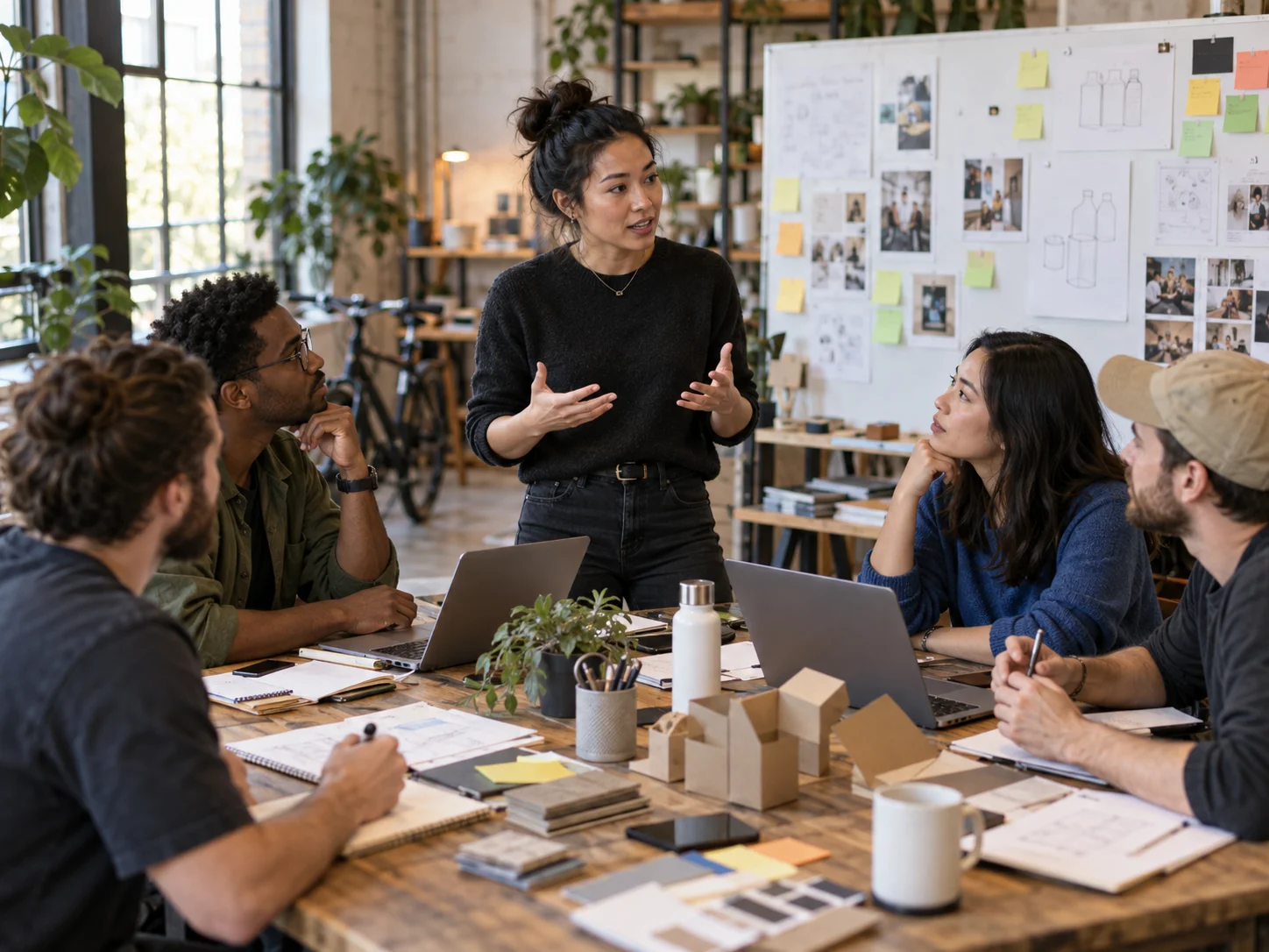 An entrepreneur leading and briefing their team