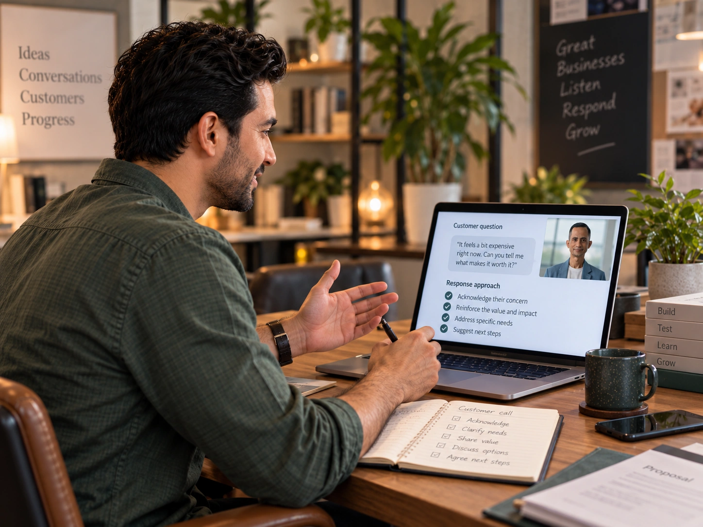 Founder responding to questions during a business conversation