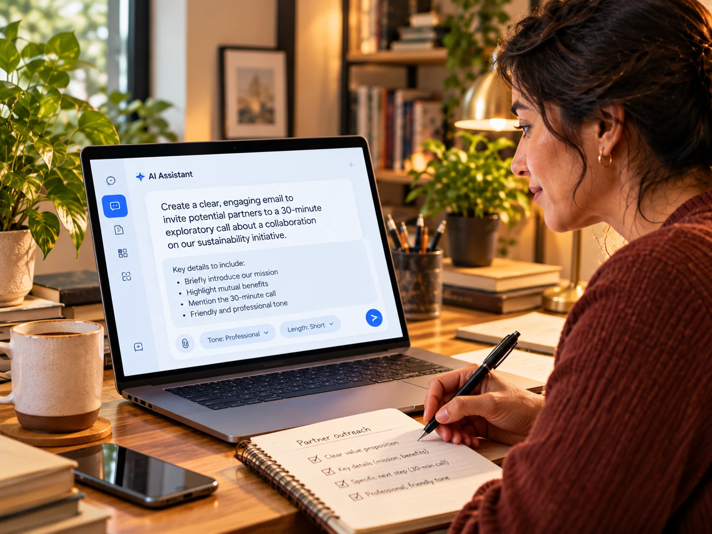 AI-generated illustration of a professional preparing clear instructions for an AI assistant