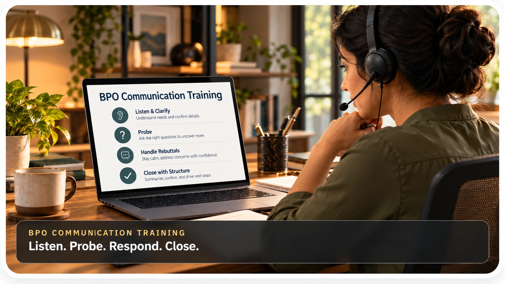 Customer service advisor listening carefully during a call