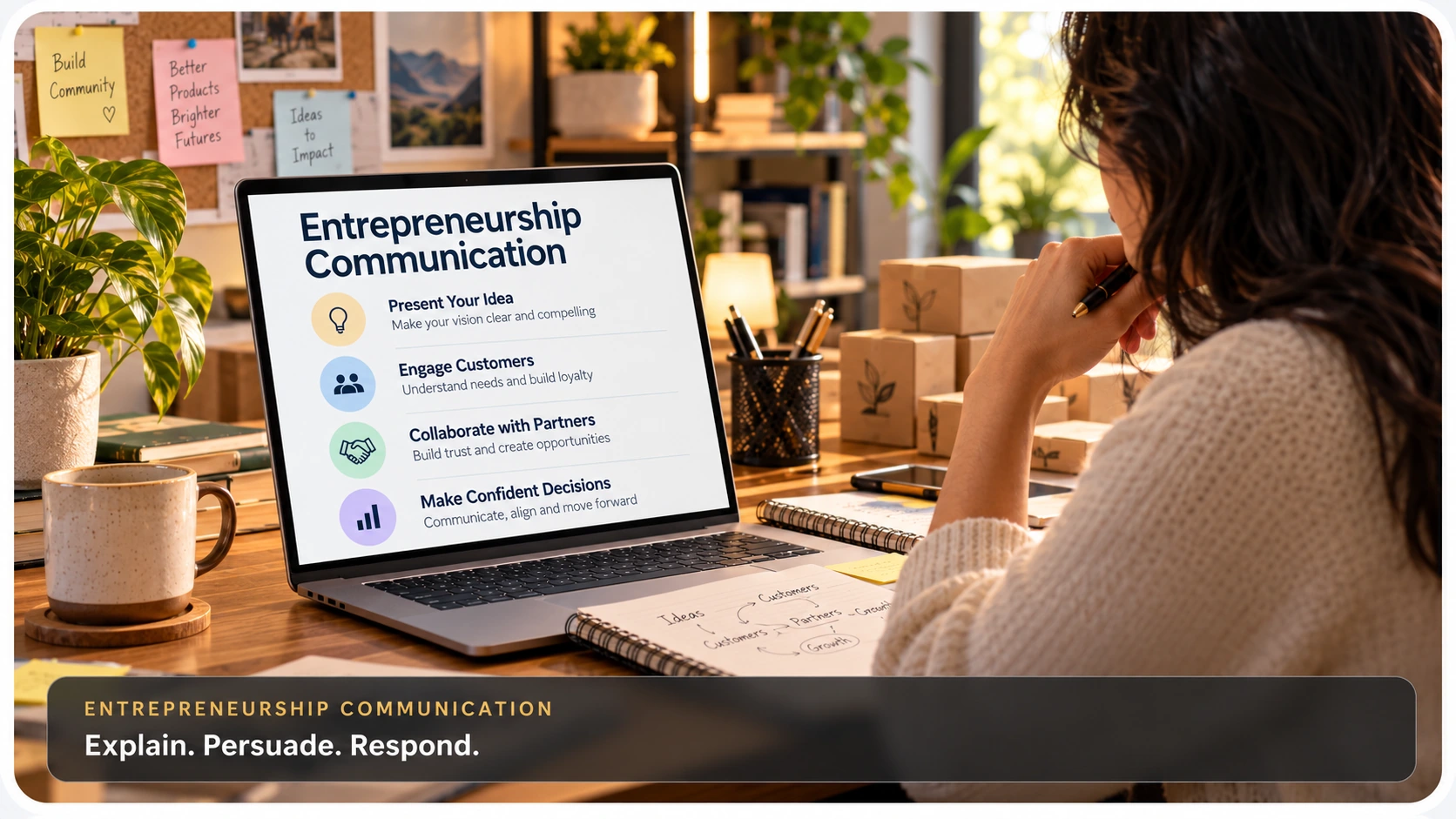 An entrepreneur presenting an idea in a business discussion