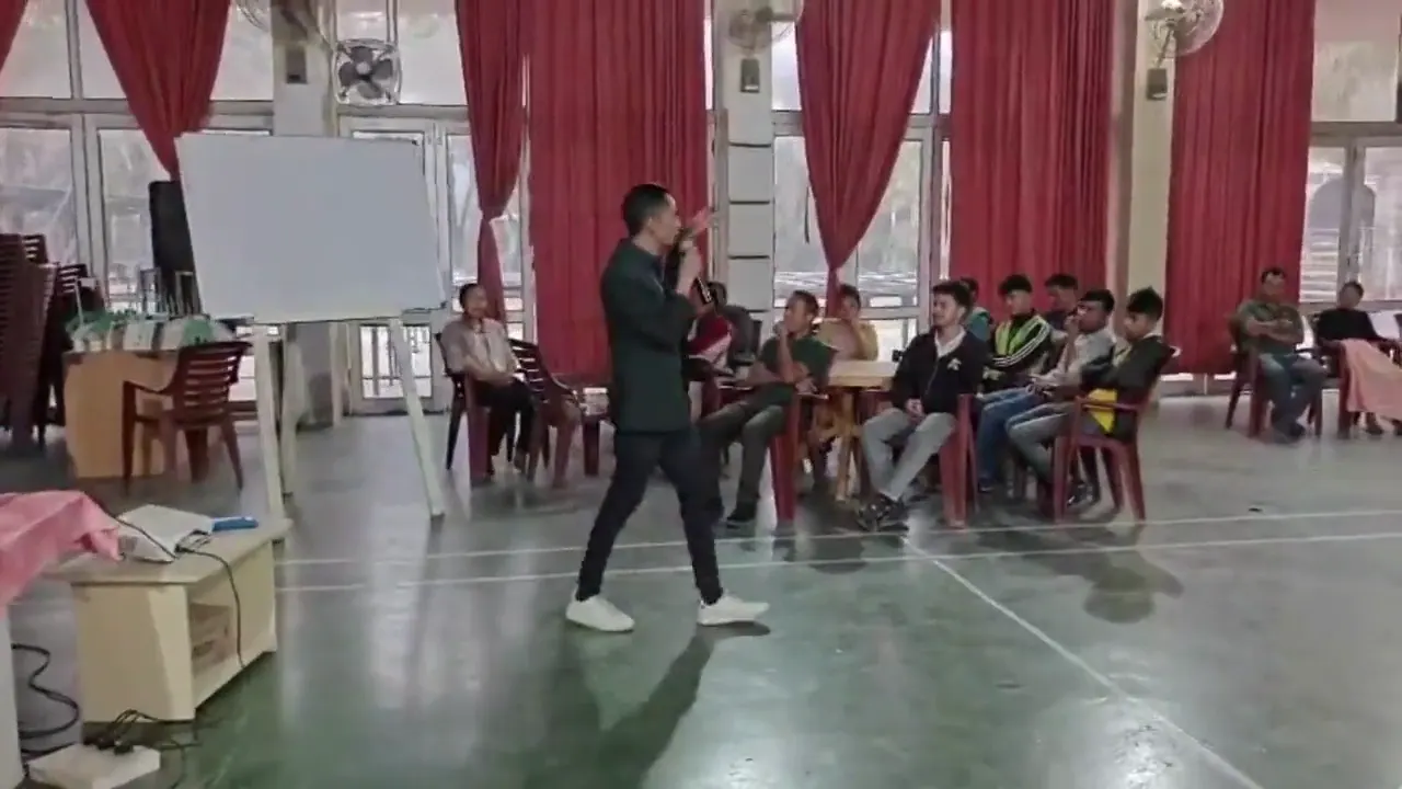 Arjun Lyngdoh coaching during a NESkills session in Shillong