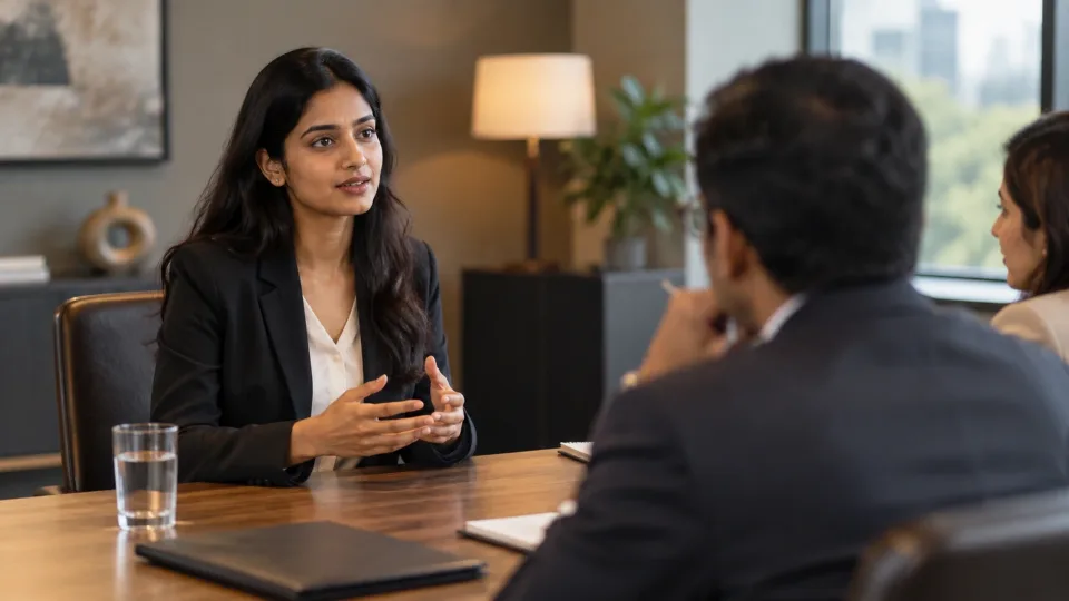 A professional responding during an interview