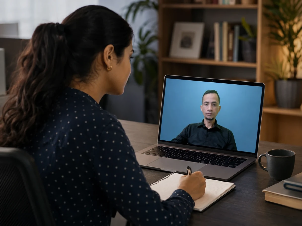 Professional attending a live NESkills communication coaching session in India